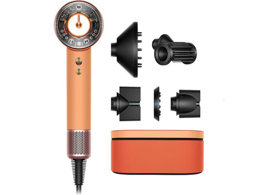 Фен Dyson Supersonic Nural HD16 Straight+Wavy (Ceramic apricot/Topaz), Комплектация: С кейсом, Диффузор: Есть , Вариант комплекта: Straight+Wavy, Цвет: Ceramic apricot/Topaz, Тип вилки: EU