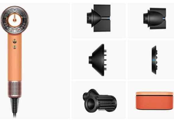Фен Dyson Supersonic Nural HD16 Straight+Wavy (Ceramic apricot/Topaz), Комплектация: С кейсом, Диффузор: Есть , Вариант комплекта: Straight+Wavy, Цвет: Ceramic apricot/Topaz, Тип вилки: AU, изображение 2